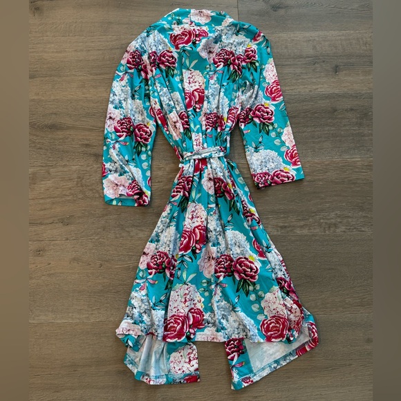 Posh Peanut Eloise Teal Pink Floral Mommy Robe Maternity Post Partum Loungewear - Picture 4 of 7